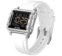Montre de sport numérique rectangulaire étanche - Grand nombre - Chiffres lumineux - Avec chronographe chronomètre - Alarme - Multifonction - Pour homme et femme - Multicolore - Unique, Blanc