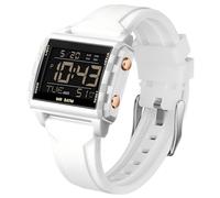 Montre de sport numérique rectangulaire étanche - Grand nombre - Chiffres lumineux - Avec chronographe chronomètre - Alarme - Multifonction - Pour homme et femme - Multicolore - Unique, Or blanc.