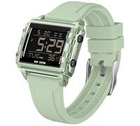Montre de sport numérique rectangulaire étanche - Grand nombre - Chiffres lumineux - Avec chronographe chronomètre - Alarme - Multifonction - Pour homme et femme - Multicolore - Unique, vert, lanière
