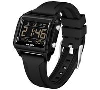 Montre de sport numérique rectangulaire étanche - Grand nombre - Chiffres lumineux - Avec chronographe chronomètre - Alarme - Multifonction - Pour homme et femme - Multicolore - Unique, Noir , lanière