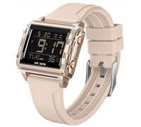Montre de sport numérique rectangulaire étanche - Grand nombre - Chiffres lumineux - Avec chronographe chronomètre - Alarme - Multifonction - Pour homme et femme - Multicolore - Unique, beige, lanière