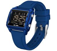 Montre de sport numérique rectangulaire étanche - Grand nombre - Chiffres lumineux - Avec chronographe chronomètre - Alarme - Multifonction - Pour homme et femme - Multicolore - Unique, bleu, lanière