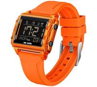 Montre de sport numérique rectangulaire étanche - Grand nombre - Chiffres lumineux - Avec chronographe chronomètre - Alarme - Multifonction - Pour homme et femme - Multicolore - Unique, Orange
