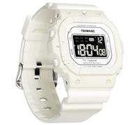 Montre de sport pour femme étanche 10 ATM pour natation et plongée avec réveil, chronomètre, minuterie, double fuseau horaire, calendrier, rétro-éclairage, format 12 ou 24 heures, blanc