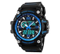 Montre de Sport pour Homme Enfants, Waterproof Digital Militaire Montres avec Compte à rebours/minuterie pour Hommes garçons, analogique Course à Pied Homme Montre Bracelet - Bleu