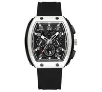 Montre de sport pour homme - Étanche - Lumineuse - Bracelet en silicone - Rectangulaire - Quartz - Calendrier d'affaires - Montre décontractée pour homme, blanc/noir