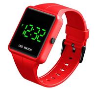 Montre de Sport Simple pour Homme et Femme avec Affichage LED numérique étanche et Bracelet en PU Rouge