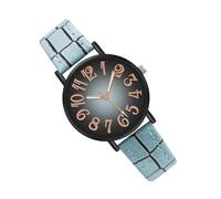 Montre de style coréen décontracté pour femme, grande avec trotteuse, chiffres arabes élégants, robe pour petits poignets, bracelet en cuir, surdimensionné, tenue décontractée et formelle, bleu clair