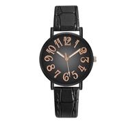 Montre de style coréen décontracté pour femme, grande avec trotteuse, chiffres arabes élégants, robe pour petits poignets, bracelet en cuir, surdimensionné, tenue décontractée et formelle, Noir