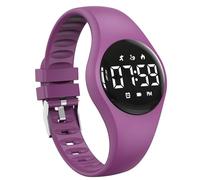 Montre de suivi d'activité pour enfants avec écran LED, résistante à l'eau, montre bracelet numérique, podomètre, réveil et calendrier pour garçons, filles, adolescents (violet raisin)