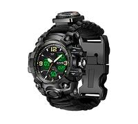 Montre de Survie numérique Militaire 23 en 1 pour Homme, Tactique, Multifonction et réglable, étanche, Double Cadran avec Boussole et Bracelet en paracorde, Noir, Numérique