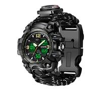Montre de survie numérique militaire 23 en 1 pour homme, tactique, multifonction et réglable, étanche, double cadran avec boussole et bracelet en paracorde, Noir réfléchissant, Numérique