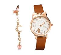Montre décontractée à quartz pour femme coréenne Ensemble de montres avec bracelet et lumière, café, One Size