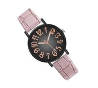 Montre décontractée pour femme - Style coréen - Grande aiguille des secondes | Chiffres arabes pour petits poignets, bracelet en cuir, grand cadran, rose, Refer to description, Unisexe