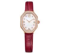 Montre Dextera octagon, Fabriqué en Suisse, Bracelet en cuir, Rouge, Finition or rose OS