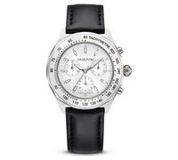 Montre Dextera tachymetre, Fabriqué en Suisse, Bracelet en cuir, Ton argenté, Acier inoxydable OS