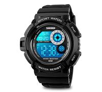 Montre digitale à LED de sport pour homme, design étanche à 50 m 5 ATM avec chronomètre et 7 couleurs de rétro-éclairage - Blanc