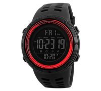Montre Digitale Garçon Homme Etanche 50 M avec LED Montre Sports en Forme de 12 ou 24h avec Alarme Chronomètre 6 Cloures, Noir et Rouge, Taille Unique, Sangle