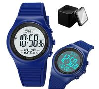 Montre Digitale LED pour Homme et Femme, Étanche 50M, Style Minimaliste avec Double Heure, Chronomètre, Compte à Rebours, Rétroéclairage, Format 12/24h, Bracelet Silicone(Blue)