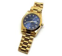 Montre Doré Or Bleu Nuit Marine 36 mm Président Date Just Dateur Diamants Bombé Mouvement Japonnais Luxe