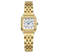 Montre dorée pour femme, petit poignet, cadran à chiffres arabes, bracelet en acier inoxydable, boîtier rectangulaire à quartz, montre vintage, outil de réglage inclus, résistante à l'eau, doré