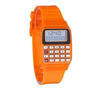 Montre électronique multi-temps en silicone avec calculatrice, montre de chemin de fer, Orange, taille unique
