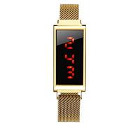 Montre électronique Rectangulaire pour Hommes et Femmes Montre Numérique Rectangulaire à LED Lumière Rouge Bracelet en Maille en Acier Inoxydable Montre de Sport de plein air à la Mode, or, 24