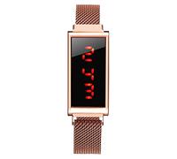 Montre électronique Rectangulaire pour Hommes et Femmes Montre Numérique Rectangulaire à LED Lumière Rouge Bracelet en Maille en Acier Inoxydable Montre de Sport de plein air à la Mode, Or rose, 24