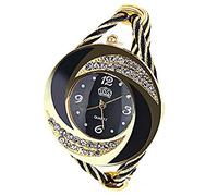 Montre élégante avec cadran rond à cristaux et bracelet jonc pour femme - noir - taille unique