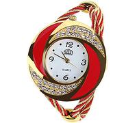 Montre élégante avec cadran rond à cristaux et bracelet jonc pour femme - rouge - taille unique