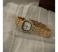 Montre élégante LSVTR pour femmes en ton doré avec lunette en strass, cadran classique et bracelet métallique à maillons multiples, montre-bracelet de style vintage pour dames Taille Unique