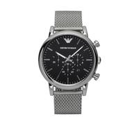 Montre Emporio Armani AR1808 pour hommes - acier inoxydable, quartz, cadran noir, chronographe et date, 45 mm, bracelet acier, 50 m