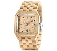 Montre en bois pour homme avec cadran rectangulaire et mouvement à quartz, Marron et jaune.