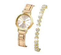 Montre Enfant Coffret 2 pièces Montre et Bracelet for Femme, Montre analogique Classique en Acier Inoxydable avec Cristaux, Cadeau d'anniversaire Digitale(Gold,B)