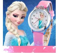 Montre - Enfant - Elsa - Reine des Neiges - Cuir - Rose - Bracelet - Ajustable - Mouvement Quartz - Nouvelle Collection