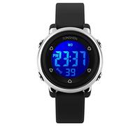 Montre Enfant Fille Garçon Digital Sport 50M Etanche Multifonction Électronique Montres 7 Couleur LED Rétro Eclairage Plastique Bordure et Caoutchouc Bande Alarme pour 6 Ans à 12 Ans Enfants (Noir)