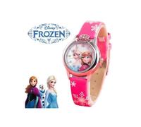 Montre enfant ""La Reine des Neiges"" avec Elsa & Anna - bracelet rose flocons