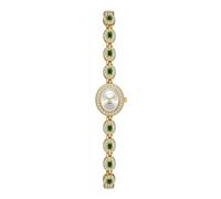 Montre Enfant Montre à Quartz étanche 2 pièces, Montre Ovale en Cristal coloré et Diamant, Montre-Bracelet élégante, Un Excellent Cadeau de Bijoux for Femme Digitale(Gold Green)