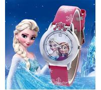 Montre - Enfant - Reine des Neiges - Elsa - Cuir - Rose Vif - Mouvement Quartz - Cadran Rond - 21 cm