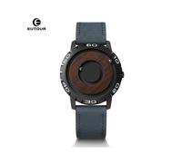 Montre EUTOUR pour adulte, bracelet magnétique en résine/cuir, cadran noir, boîtier monobloc en acier