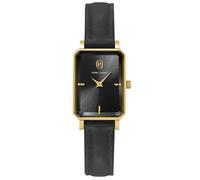 Montre Femme ARIANE Doré Cadran Noir Bracelet Cuir Noir 12 MM