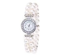 Montre Femme avec Bracelet en Perle, Montre-Bracelet pour Femme à Quartz Analogique Pas Cher Fashion Bande Perle Chaîne Luxe Cadran Digital Cristal Simple Casual Chic, Cadeau La Fête des Mères