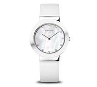 Montre femme - Bering - Cuir blanc - Lunette céramique - Cadran nacre - Quartz