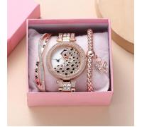Montre Femme + Bracelet - FESTIVUS - Diamant Léopard Papillon - Acier Inoxydable - OR Rose