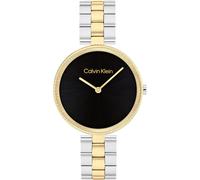 Calvin Klein Montre analogique Gleam pour Femme plaquée Or avec Bracelet en Cuir Noir - 25100230
