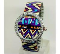 Montre Femme Extensible Pop Art Violet 80'S Zig Zag Fun Acier Strass Idée Cadeau