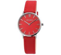 Montre femme - Lilly - Boîtier 33 mm argenté - Cadran rouge - Bracelet cuir rouge