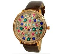 MONTRE FEMME MARRON PIERRE ÉMERAUDE SAPHIR CUIR VERITABLE TORSADE RUBIS ETOILE OR LUXE TOP