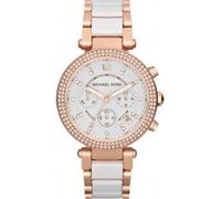 Montre Femme Michael Kors Parker Mk5774 Bracelet En Acier Or Rose Et Acétate Blanc Blanc