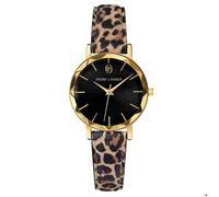 Montre Femme MULTIPLES Doré Cadran Noir Bracelet Cuir Léopard 14 MM